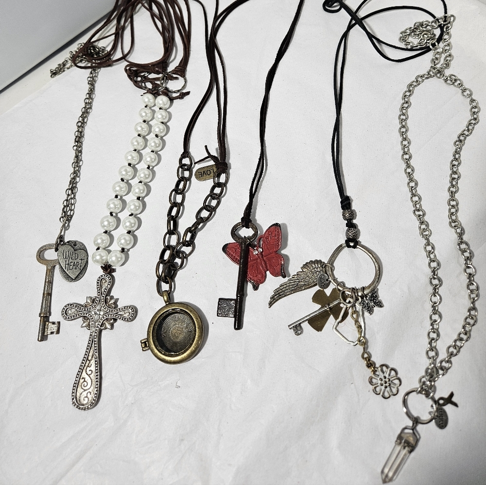 Bundle Lot of 6 Steampunk Steam Punk Necklaces on Cords and Chains